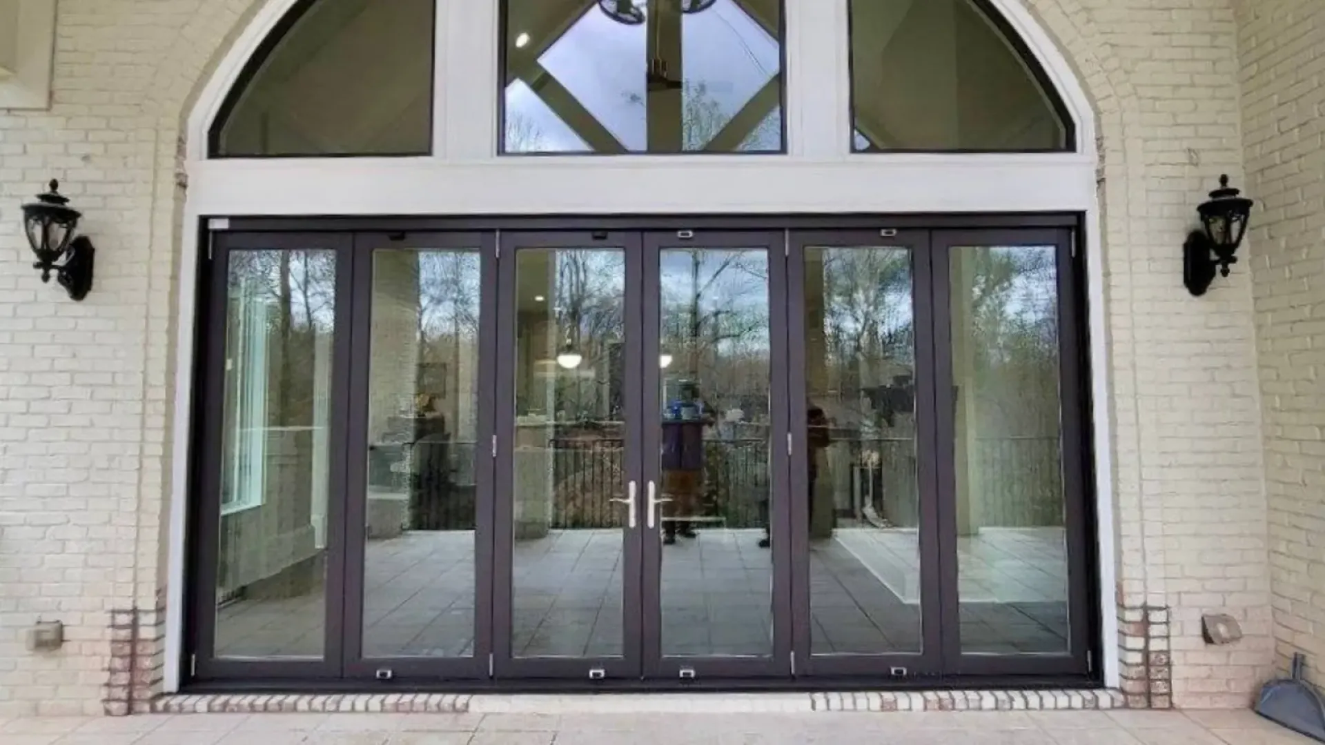 a building with glass doors