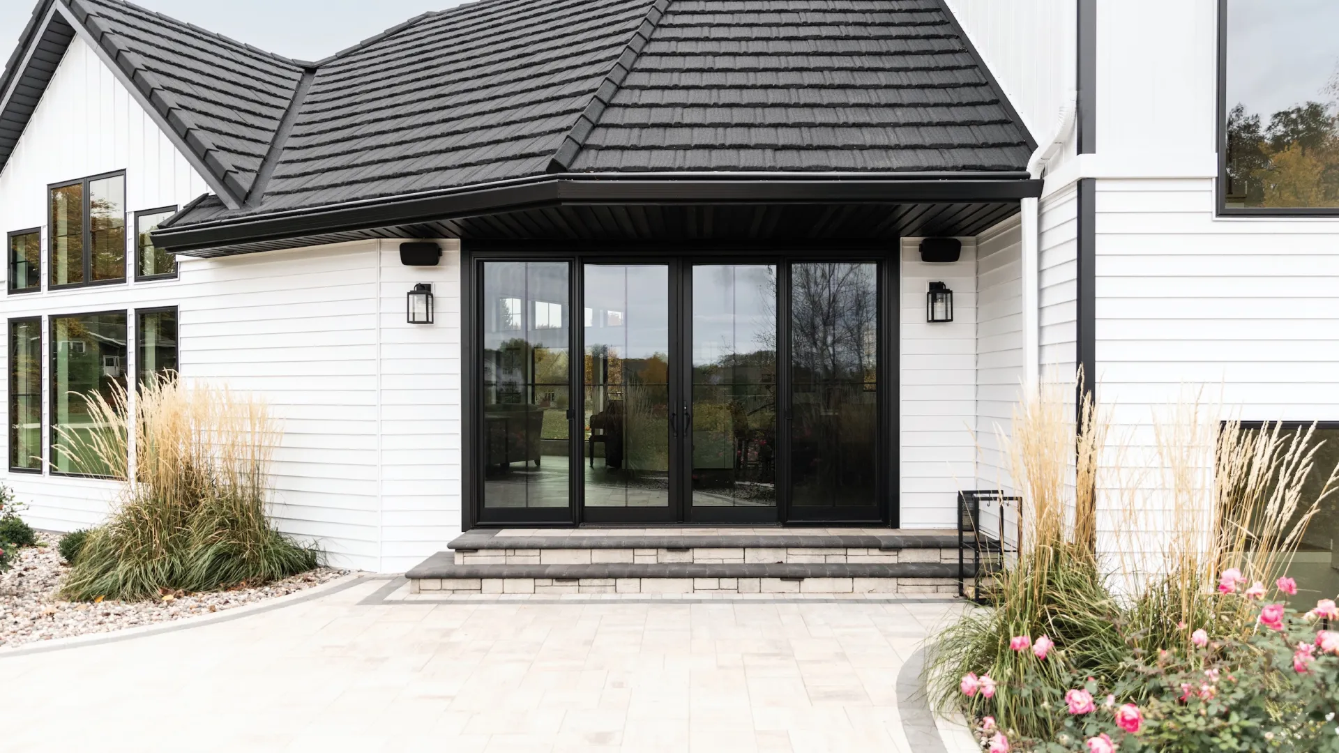 a house with a glass front door