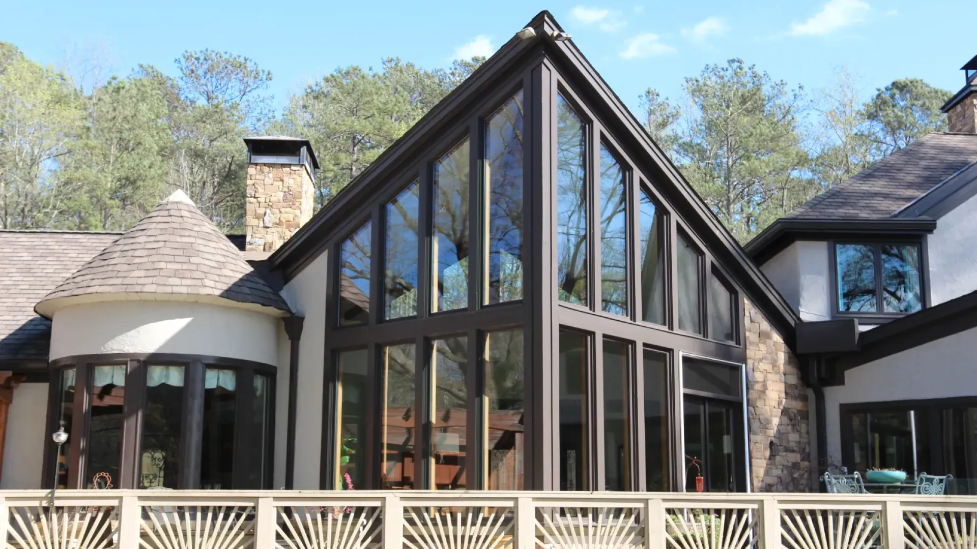 a house with a glass front