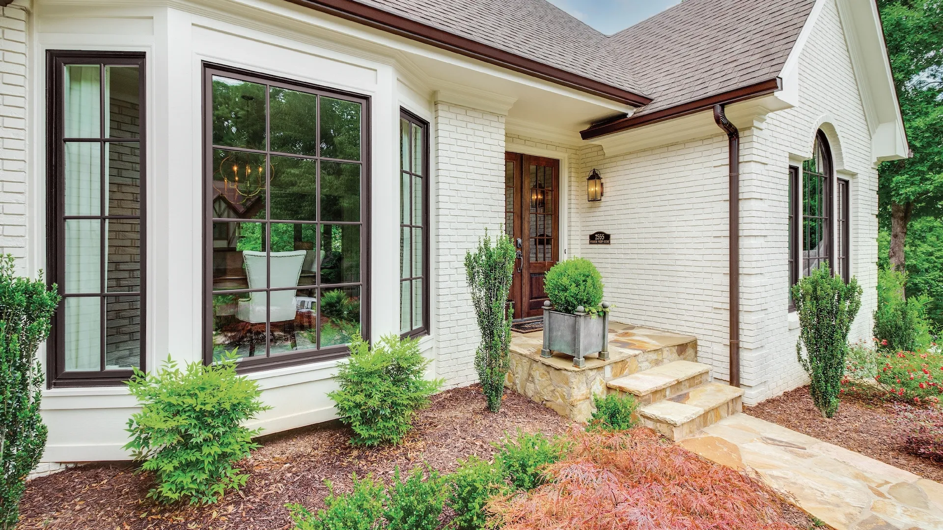 a house with a brick patio