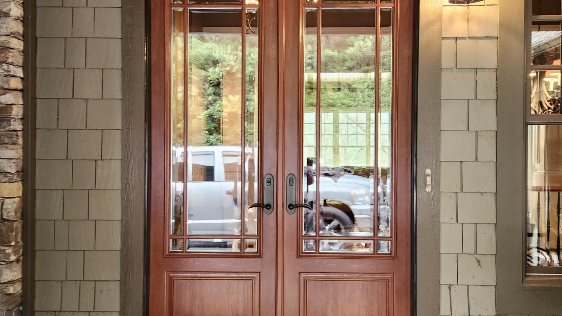 Provia craftsman style double front entry door installed by North Georgia Replacement Windows expert installers