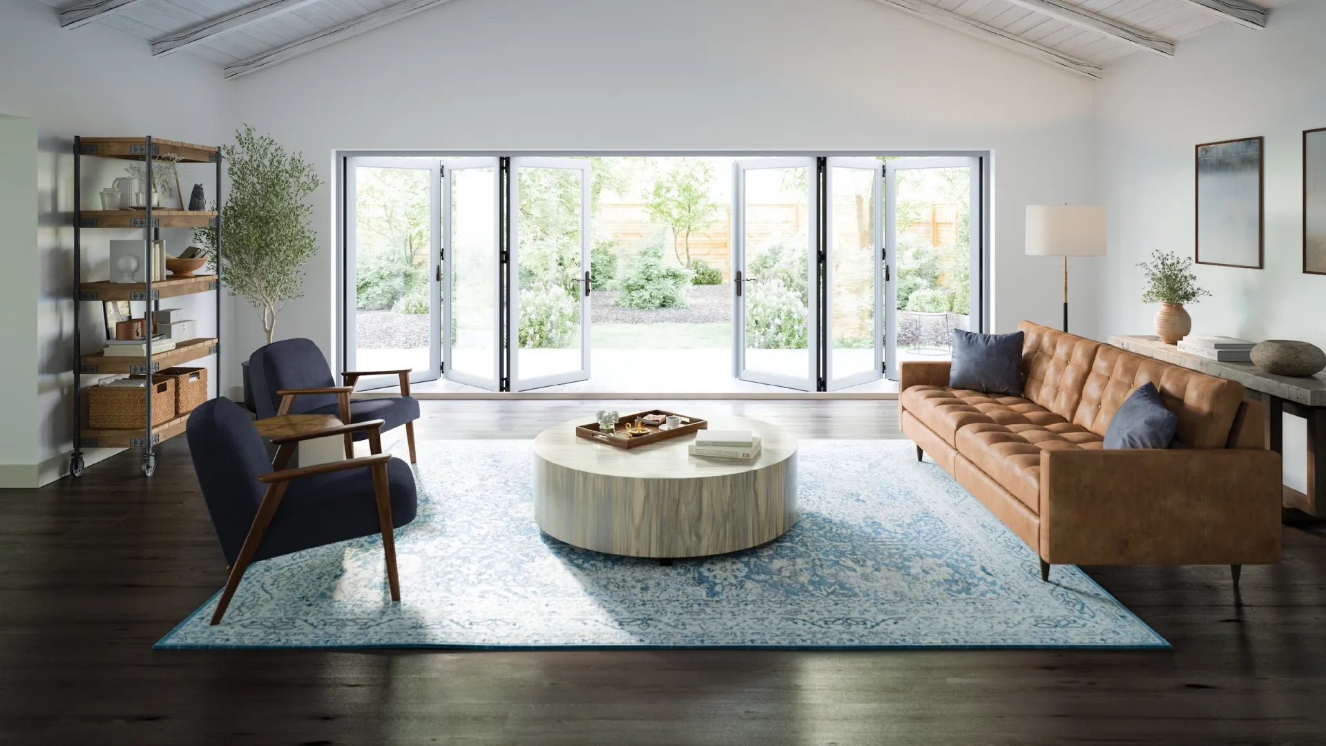 a living room with a large window