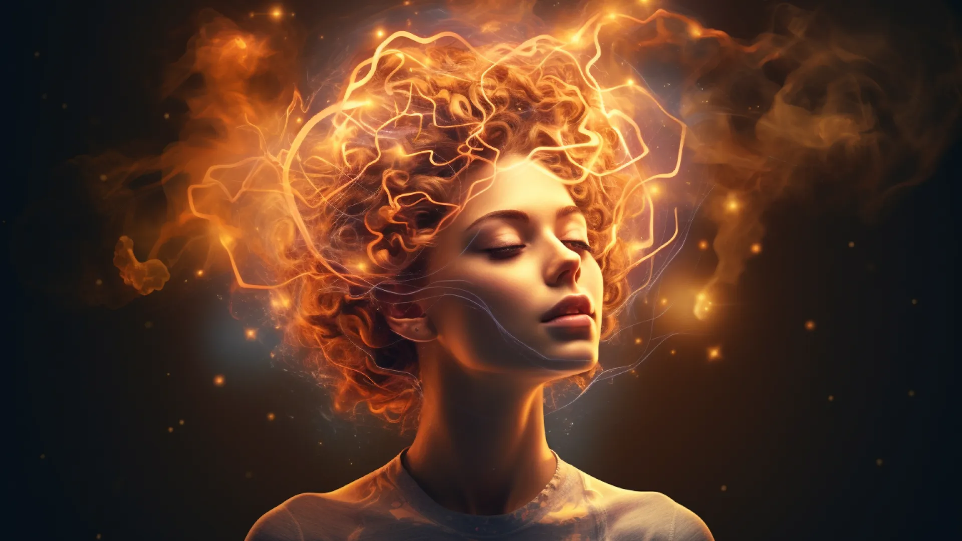 a woman with fire coming out of her head