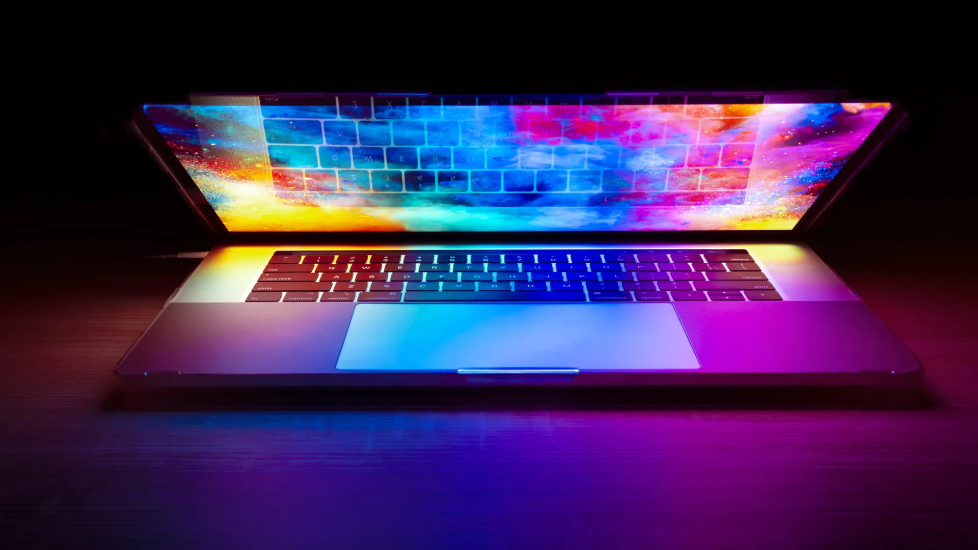 a laptop with a colorful screen