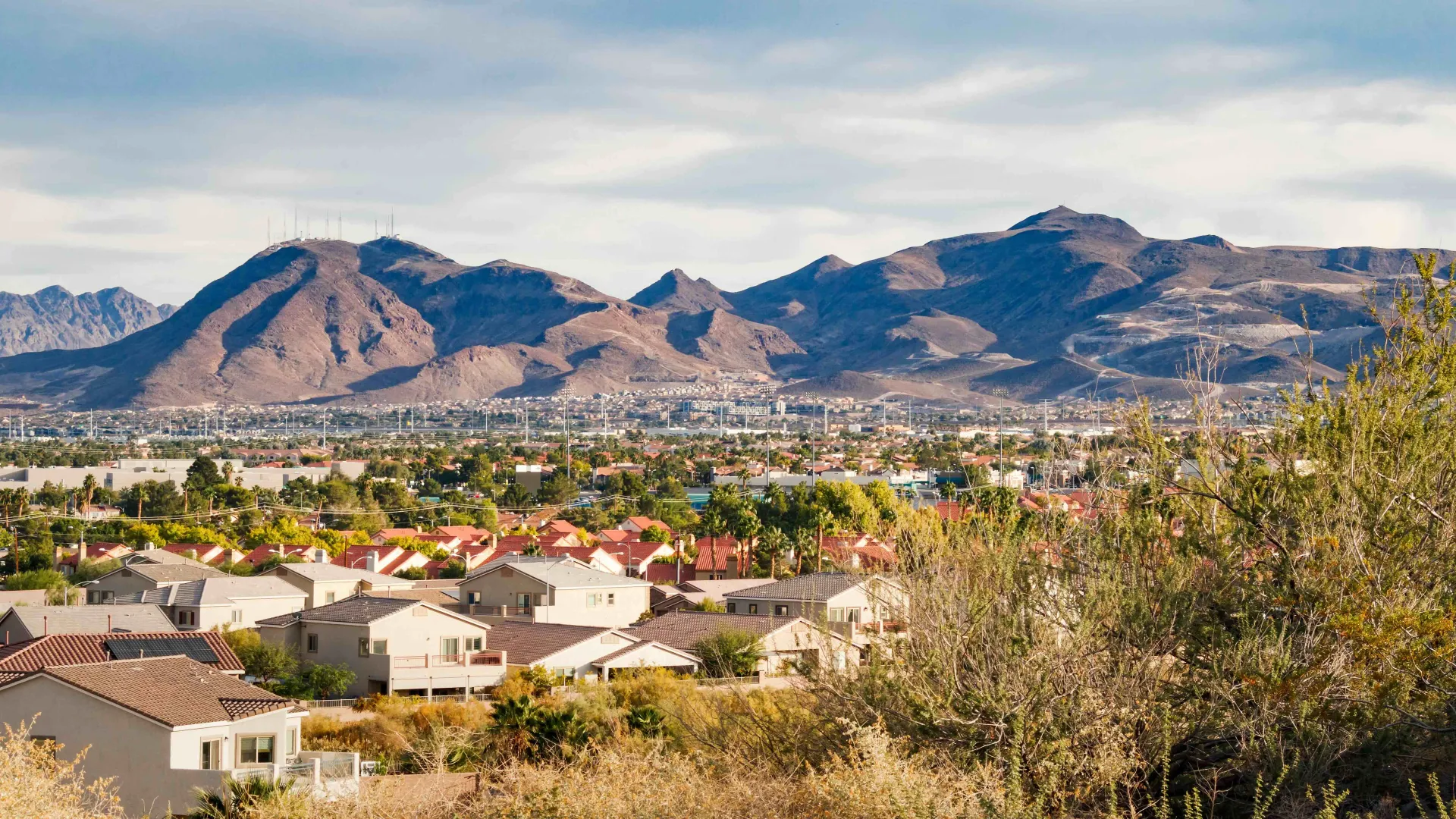 a town with mountains in the background