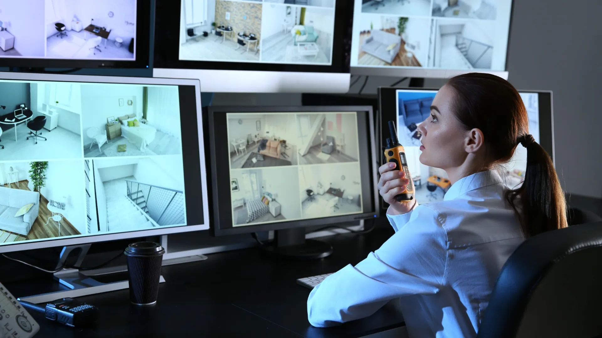 a woman sitting in front of a computer screen