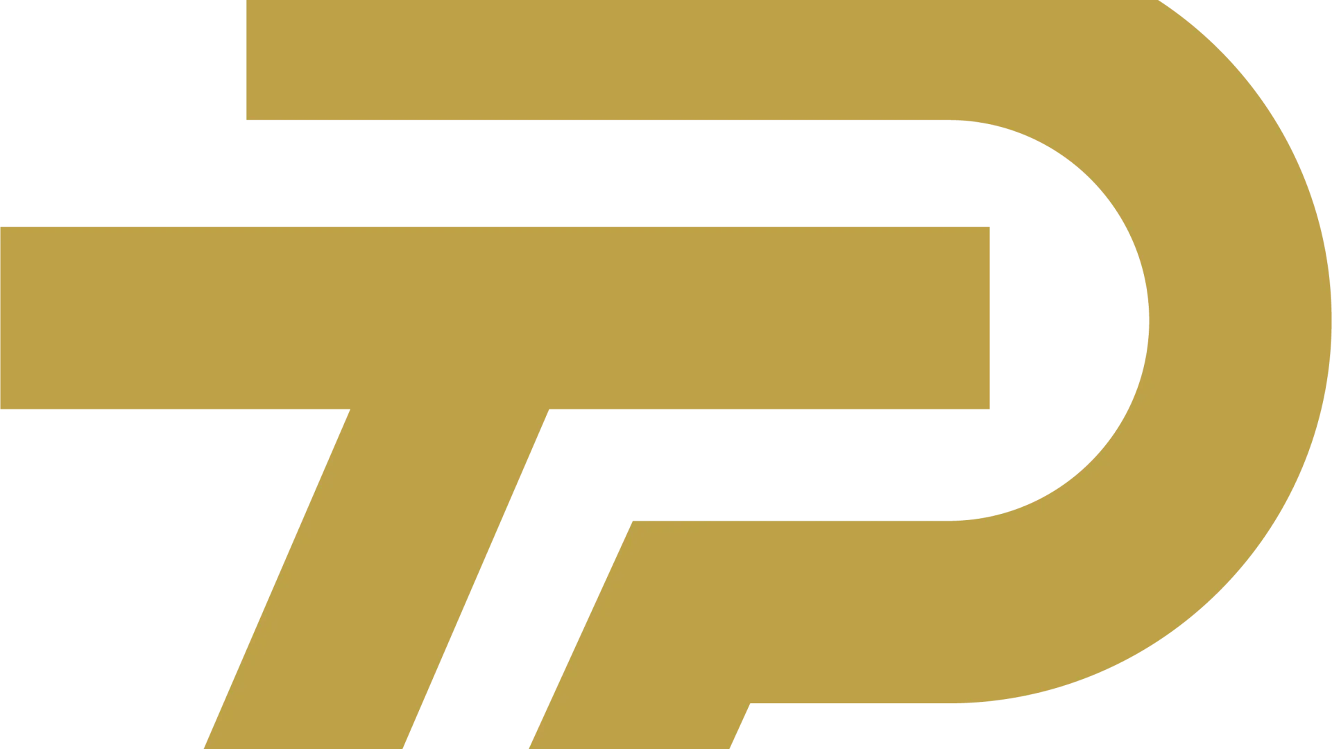 Gold geometric logo combining letter T and P with bold, angular lines on black background