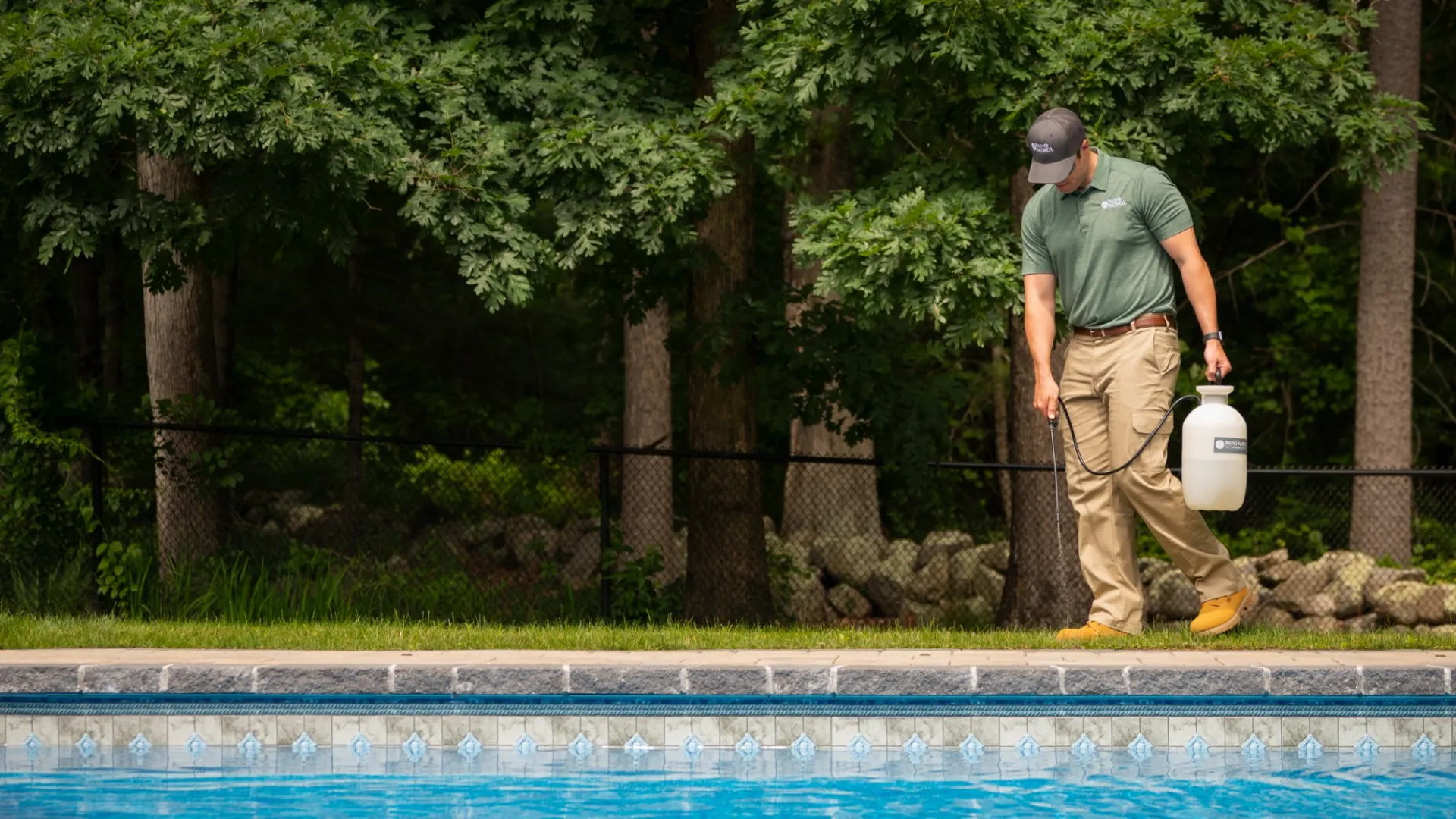 a man walking in a pool