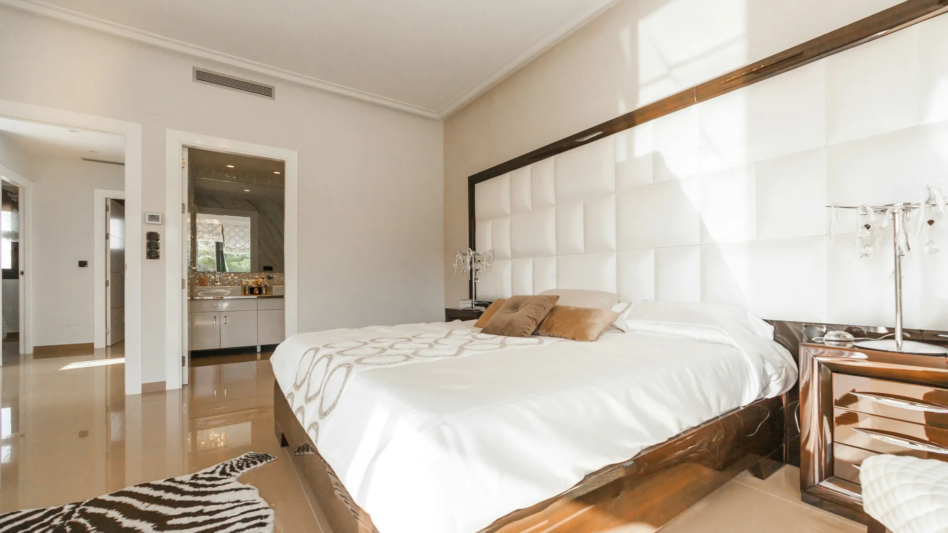 a bedroom with a large bed