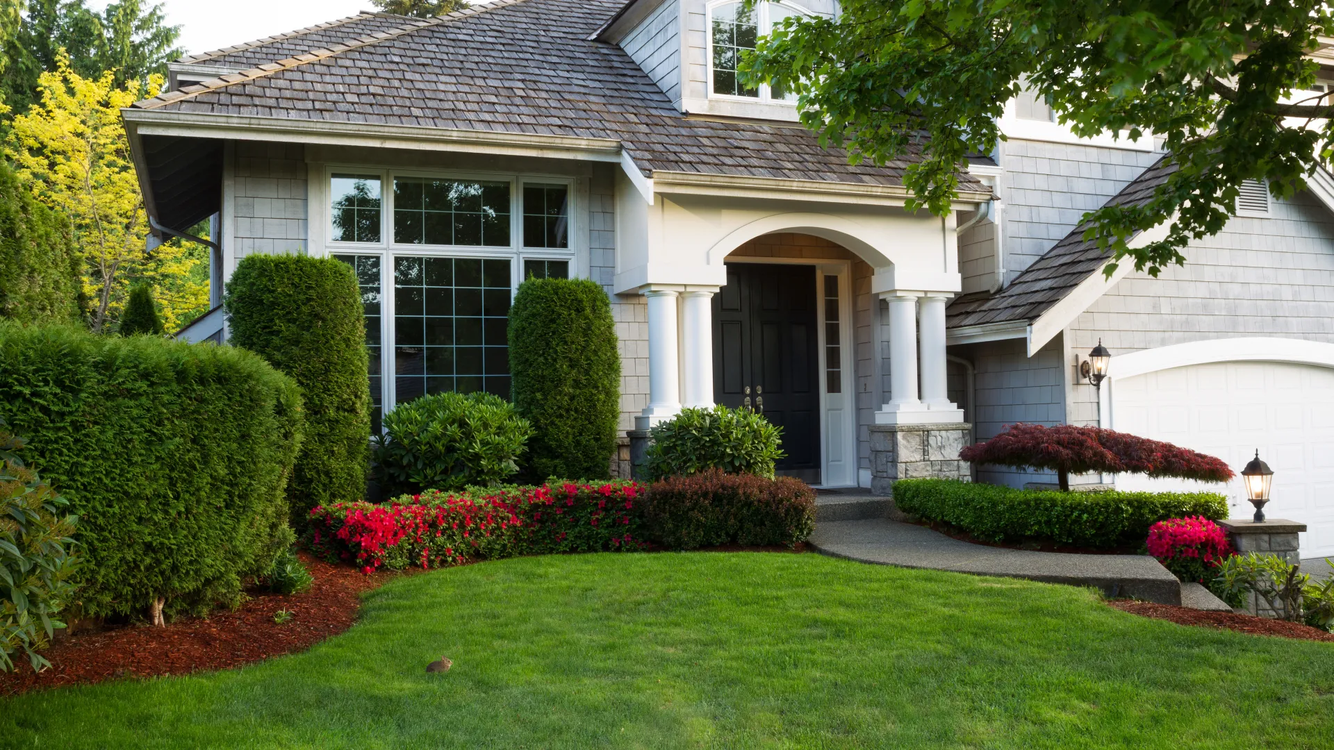 a house with a large front yard