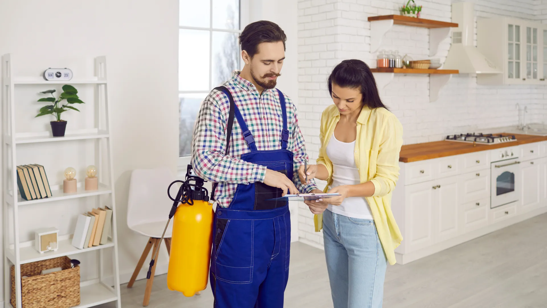 a man and a woman looking at a tablet