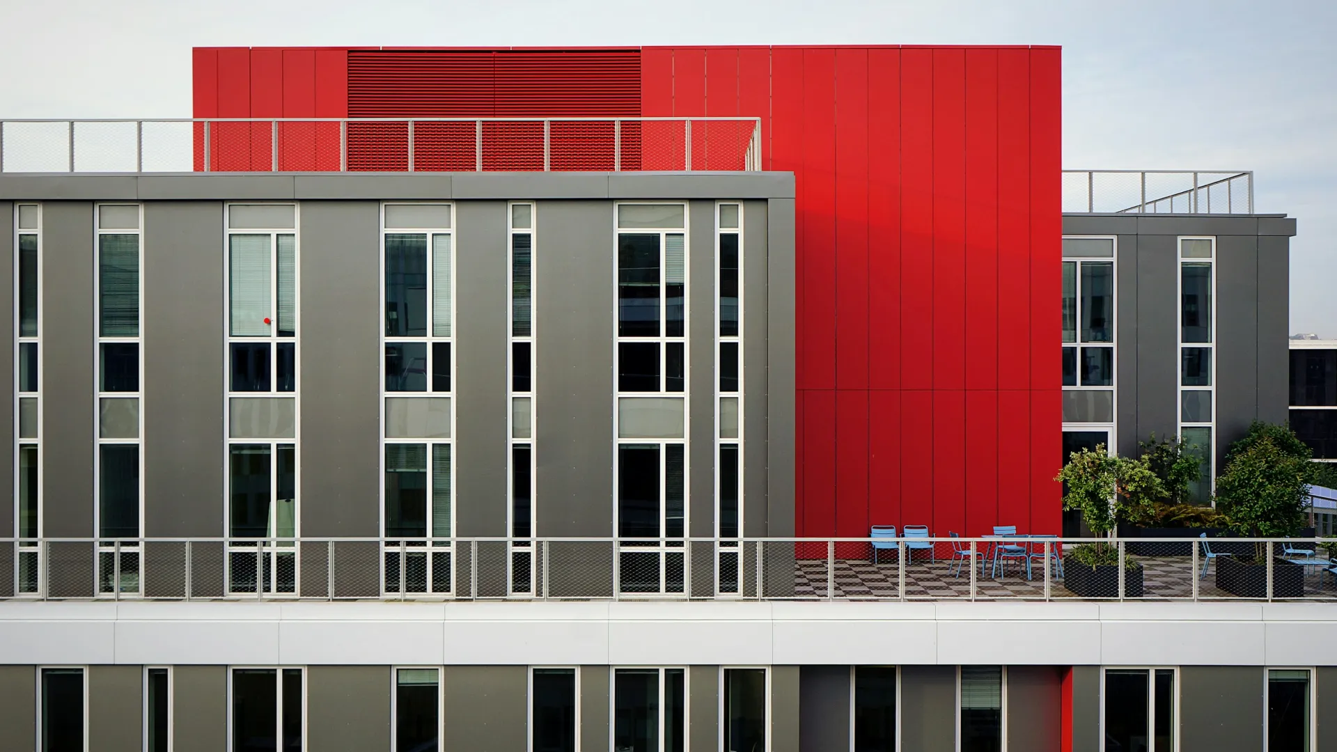 a building with a red roof