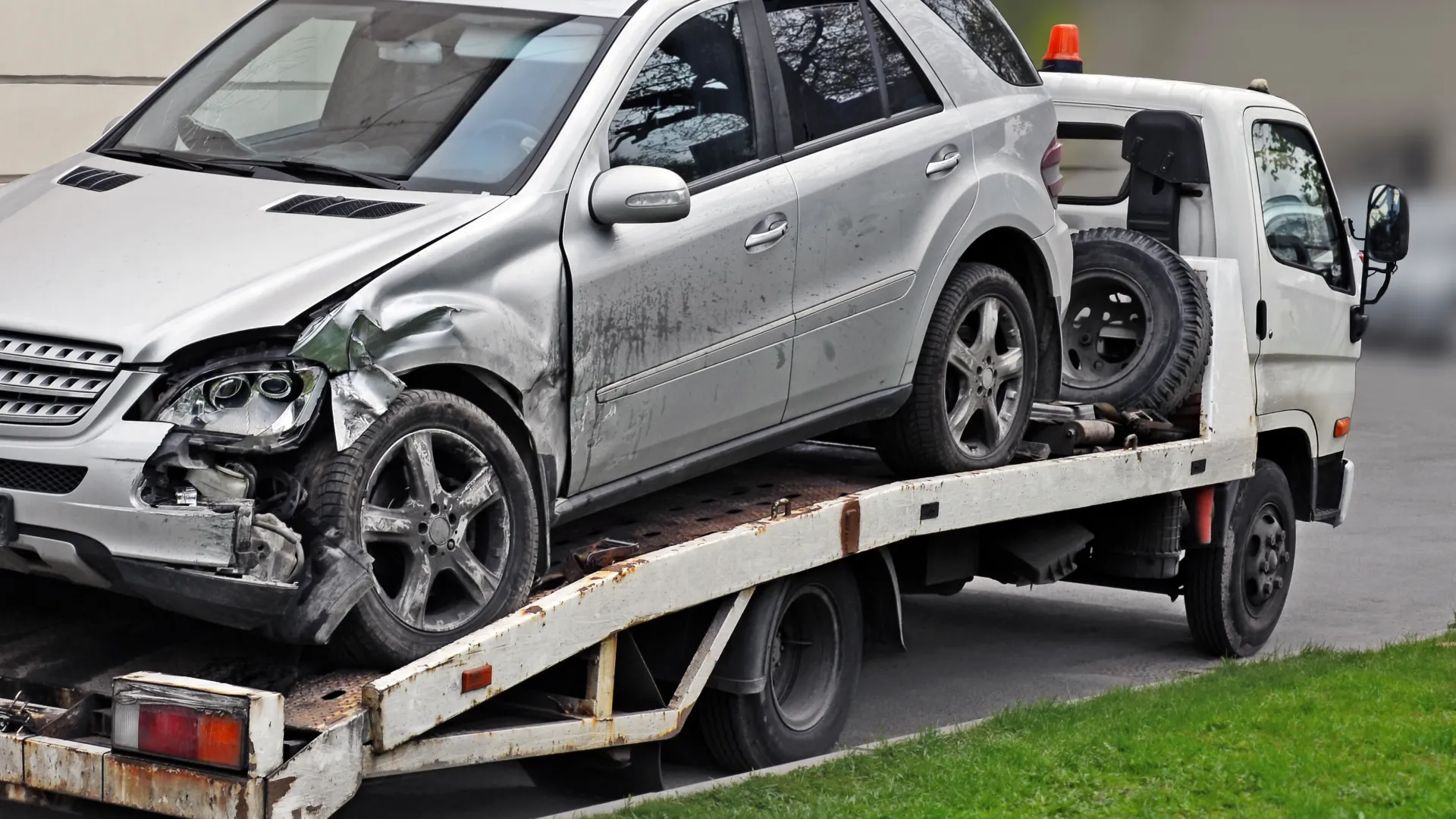 a car on a tow truck