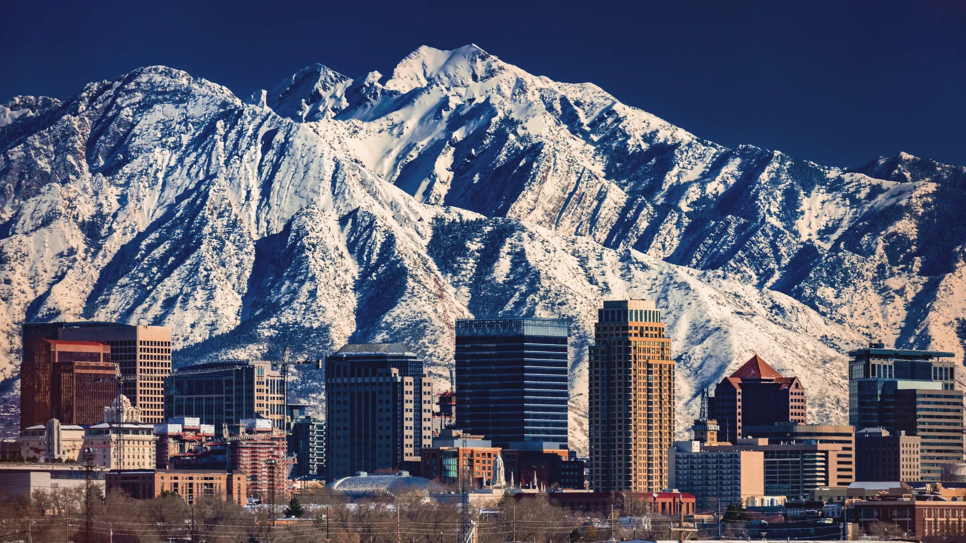 Salt Lake City with a mountain in the background