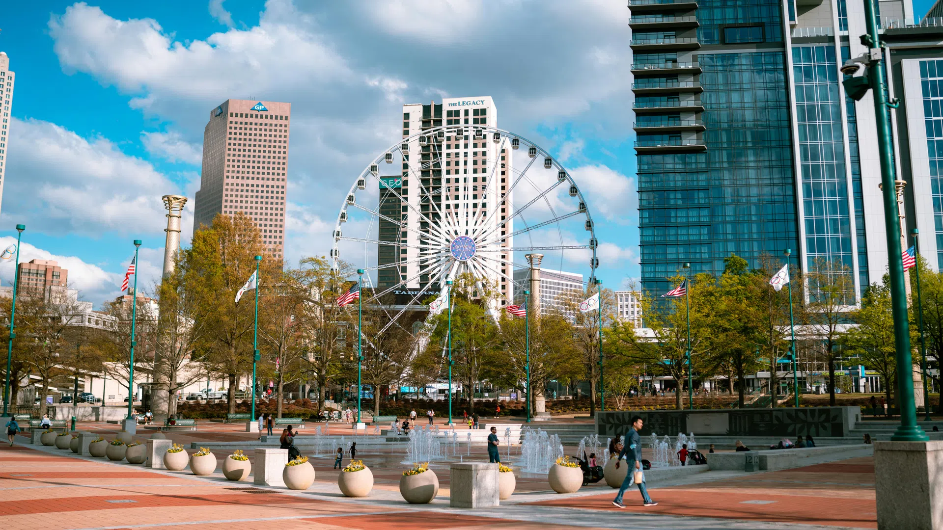 a large ferris wheel in a city