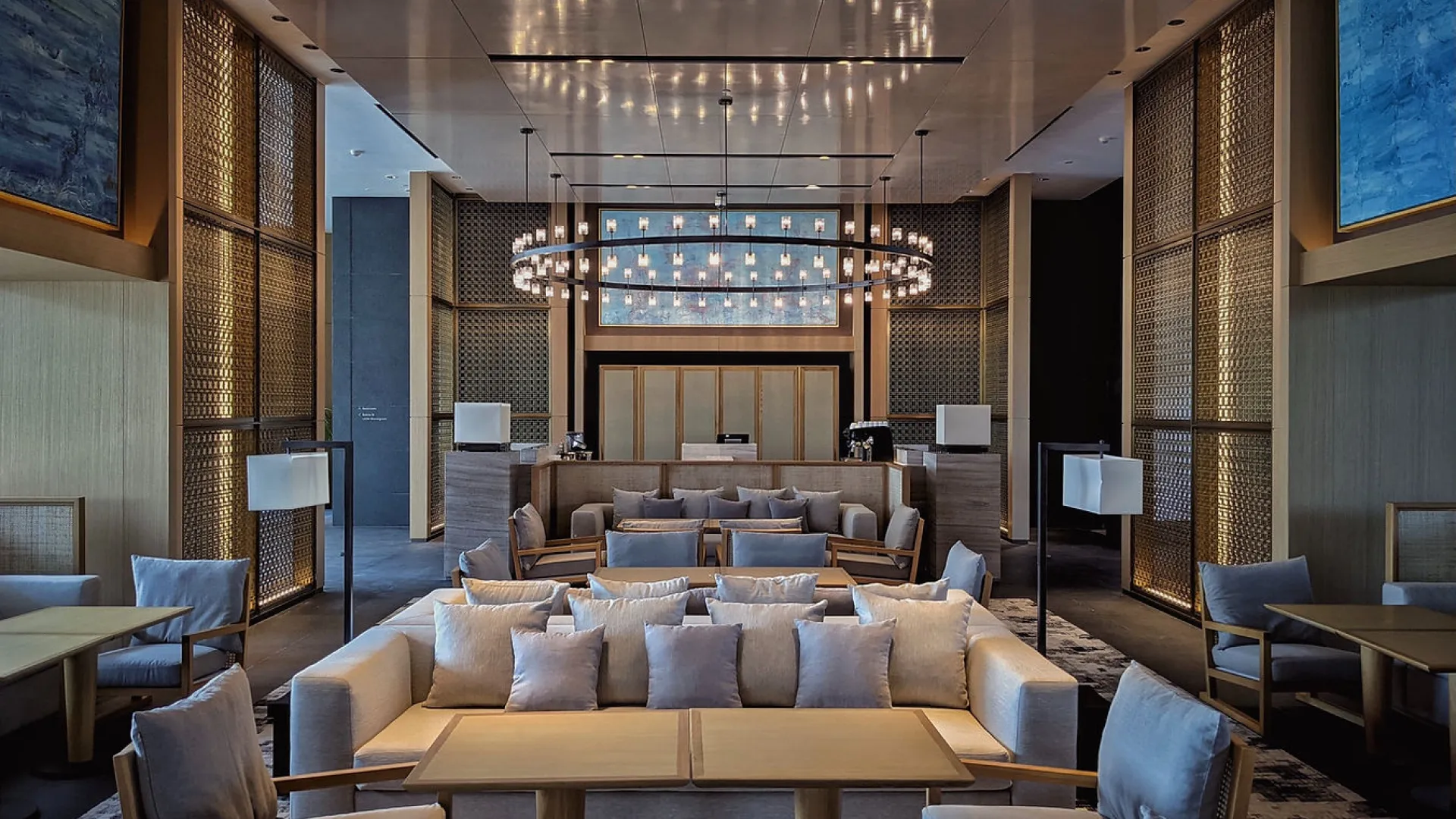 a room with a large table and chairs