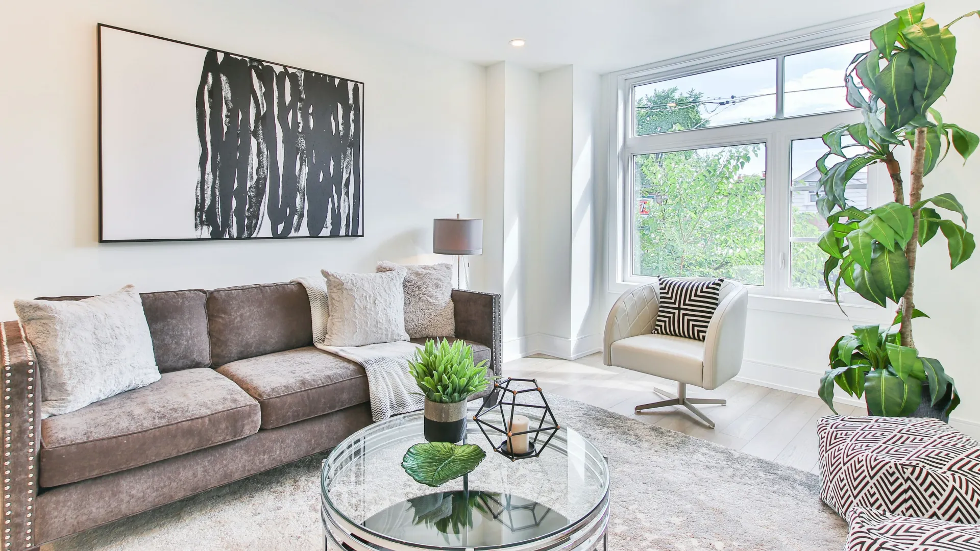 a living room with a couch and a coffee table