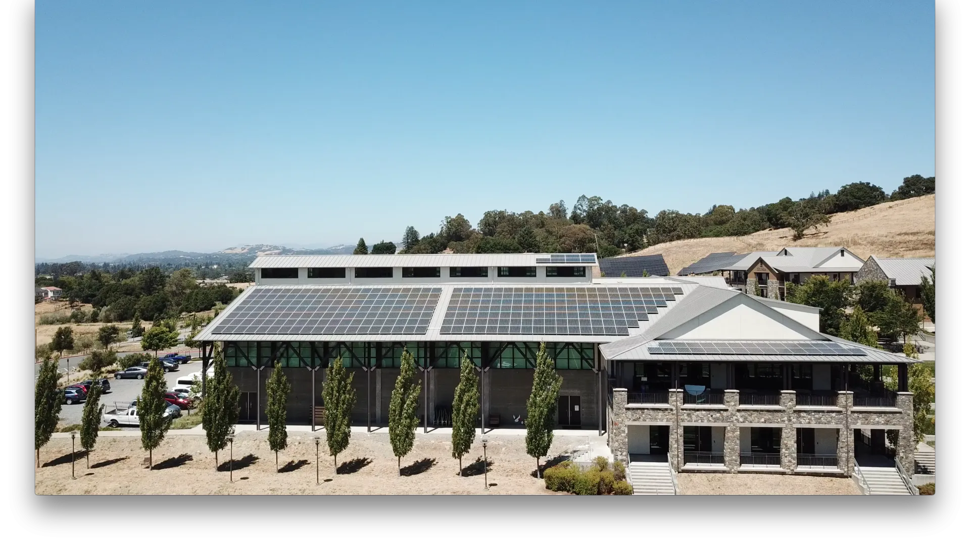 a building with a parking lot