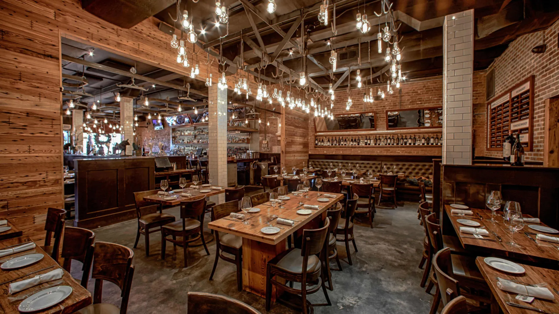 a large room with tables and chairs