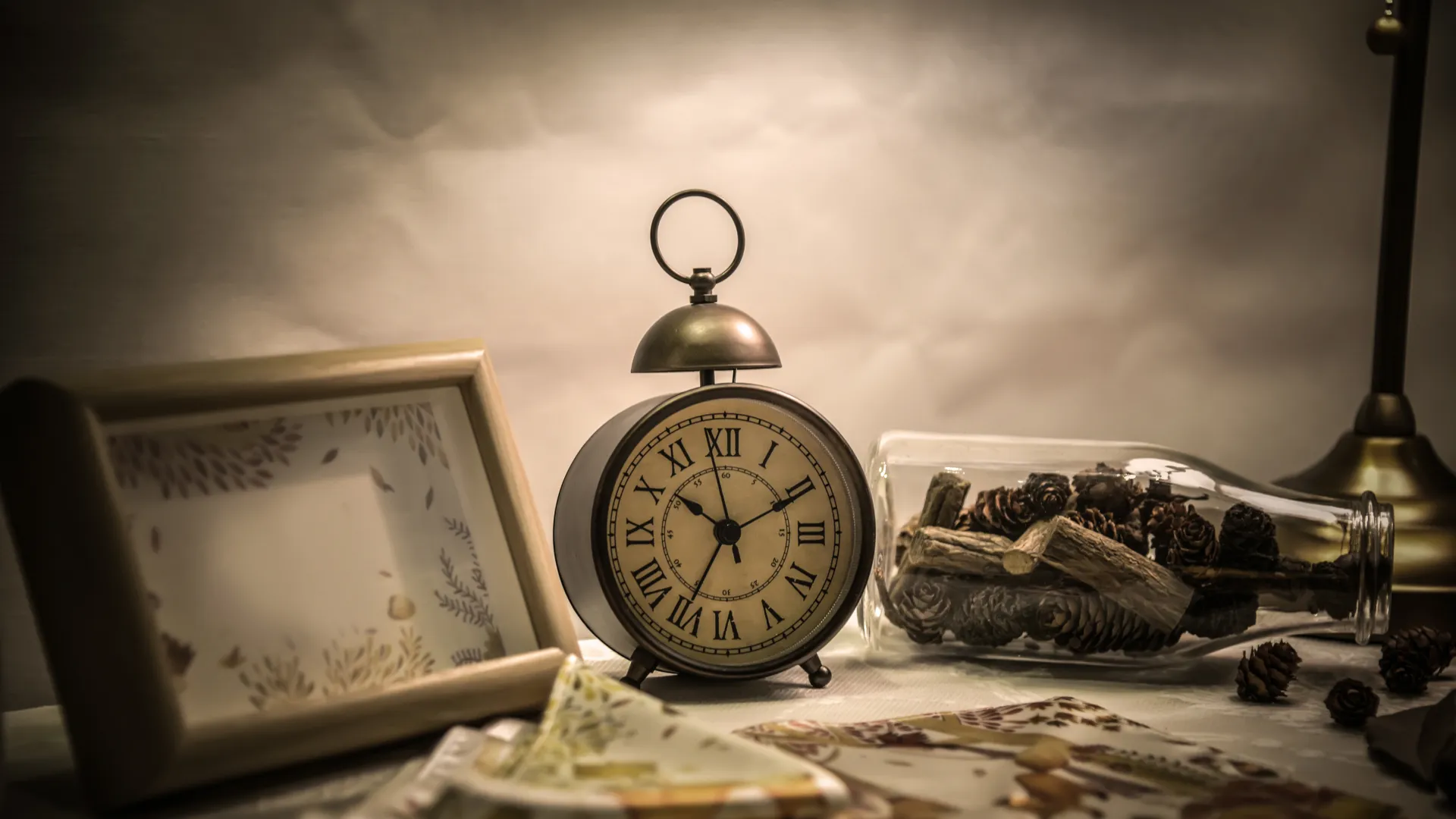 a clock that is on a table