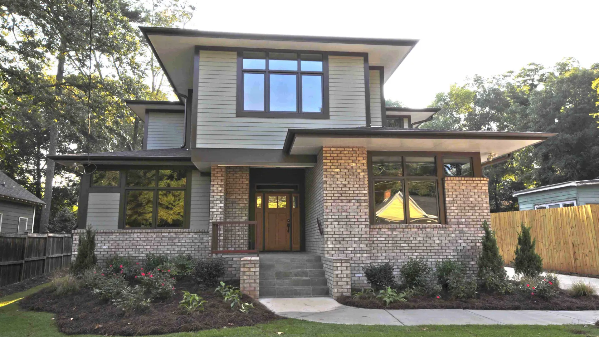 a house with a brick front yard