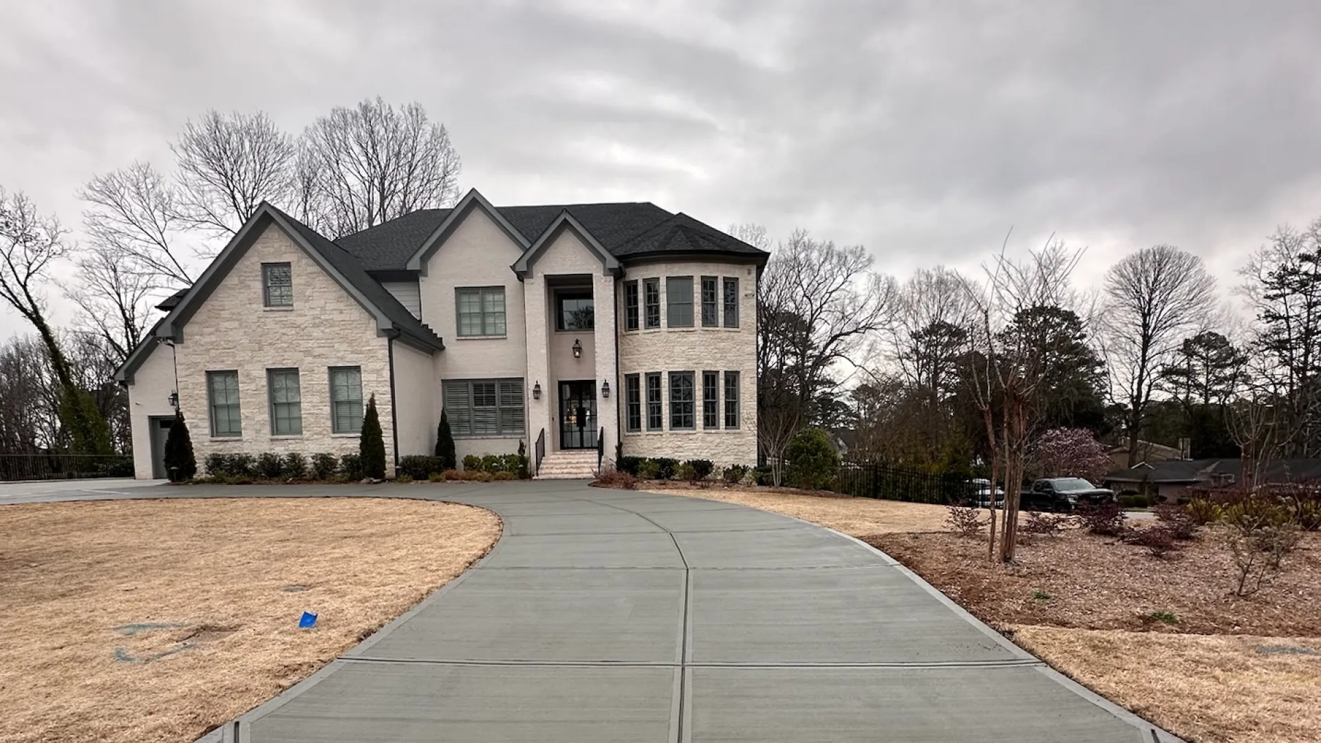 a house with a walkway