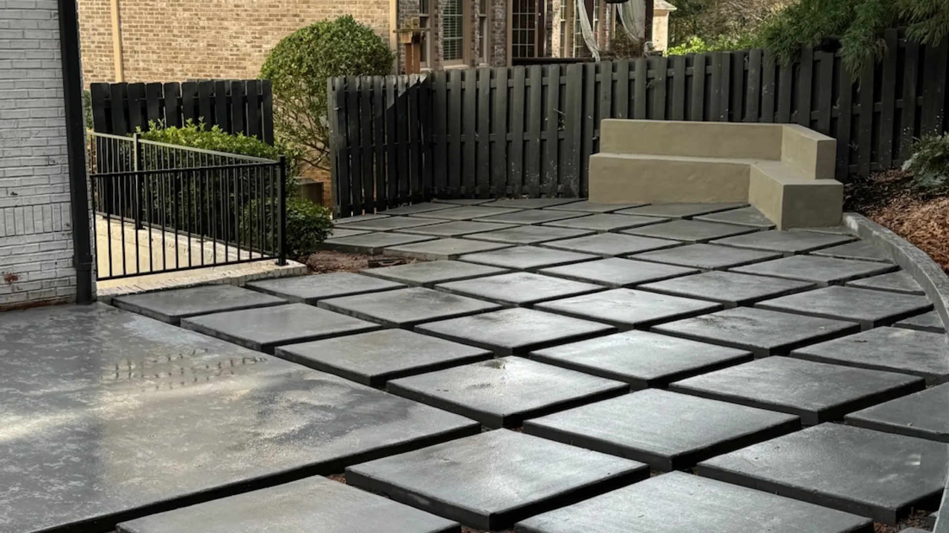Outdoor patio. The gaps between the pavers are intentional and can be left open or filled with gravel, grass, or ground cover plants depending on the desired aesthetic.