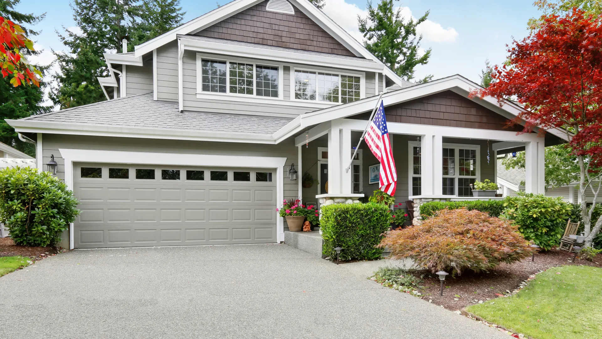 a house with a flag on the front