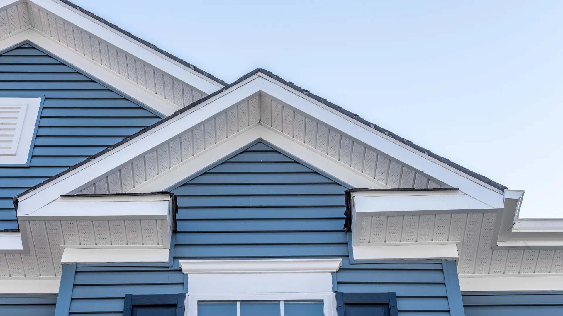 a house with blue doors