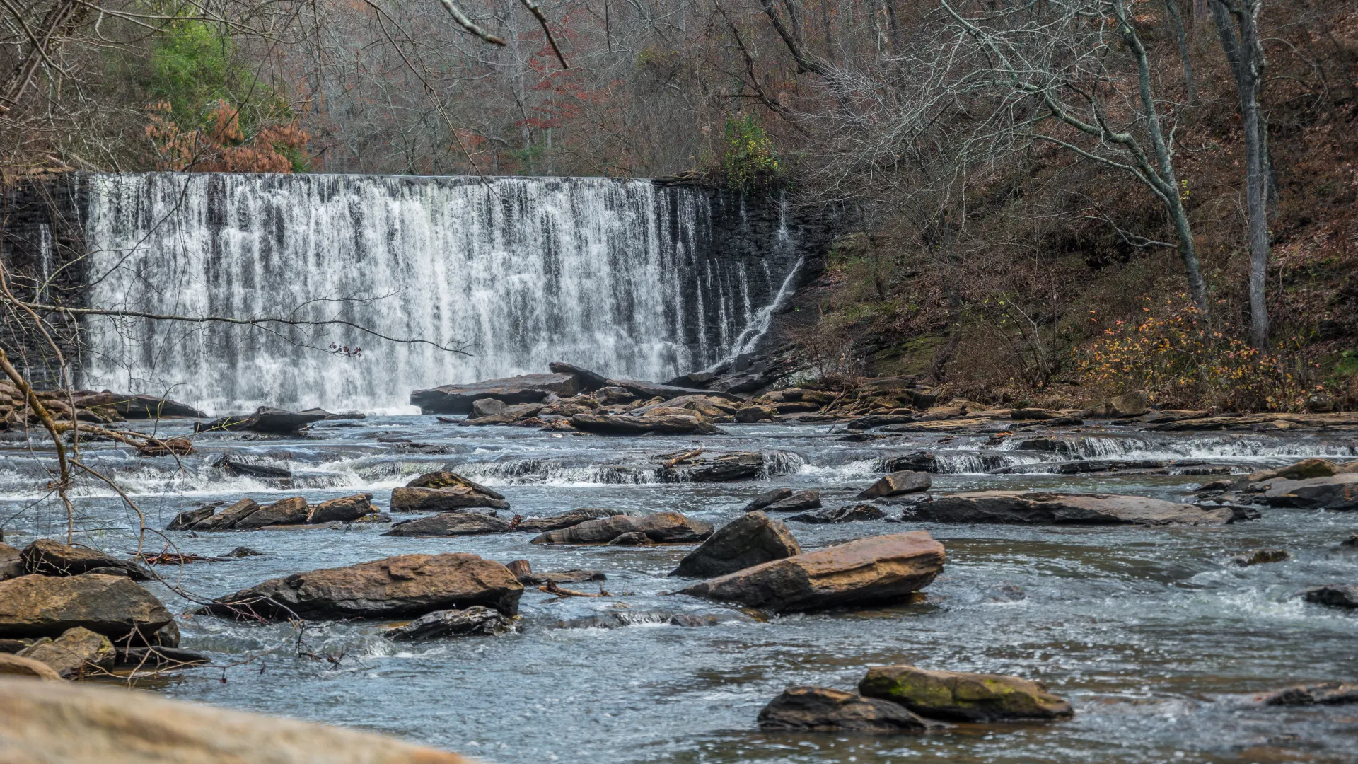 a river with rocks and trees