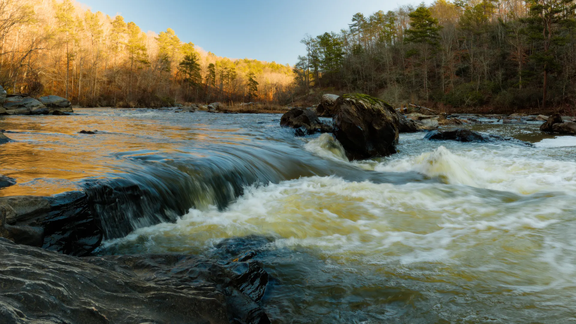 a river with rocks and trees