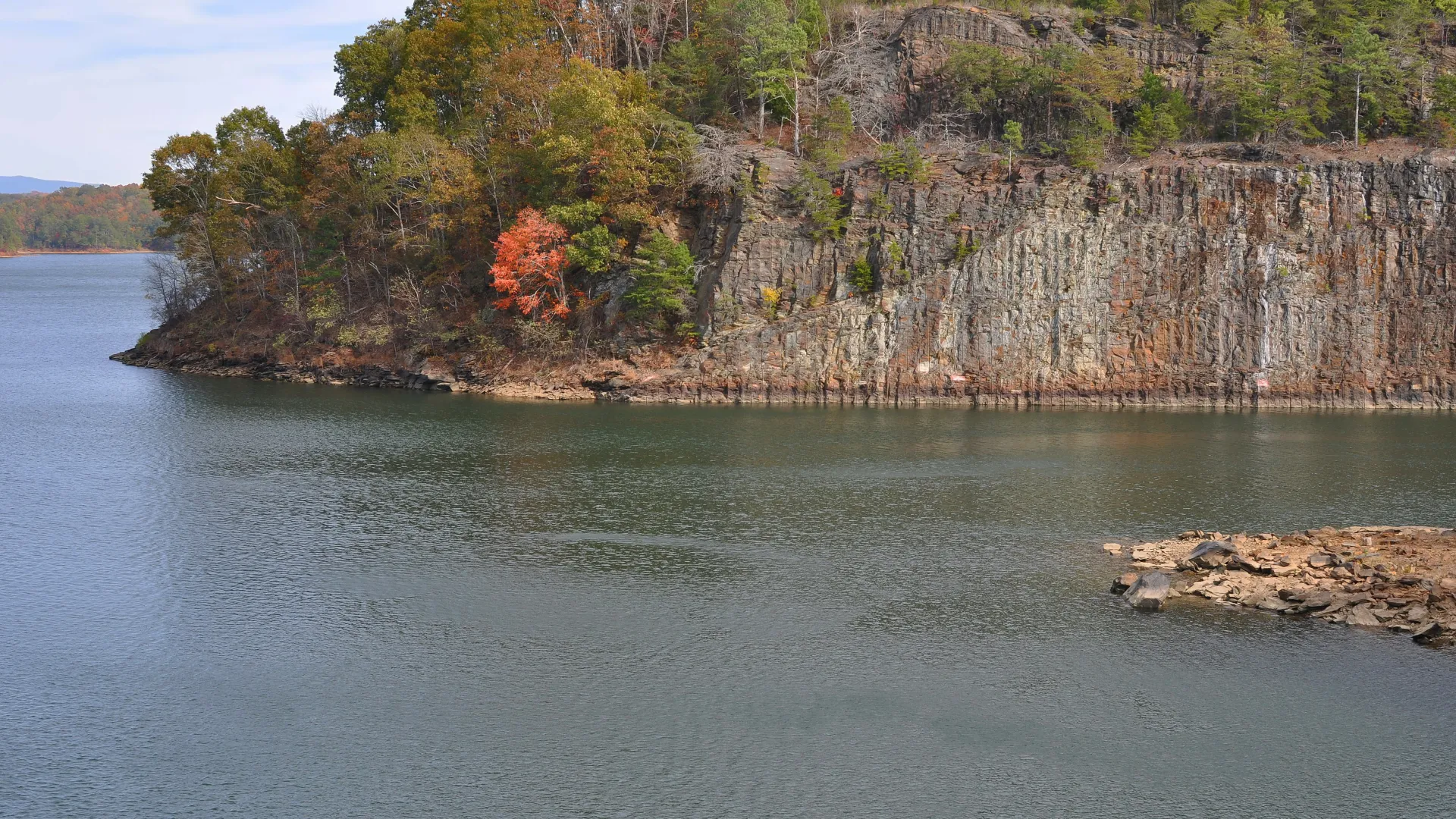 a body of water with trees on the side