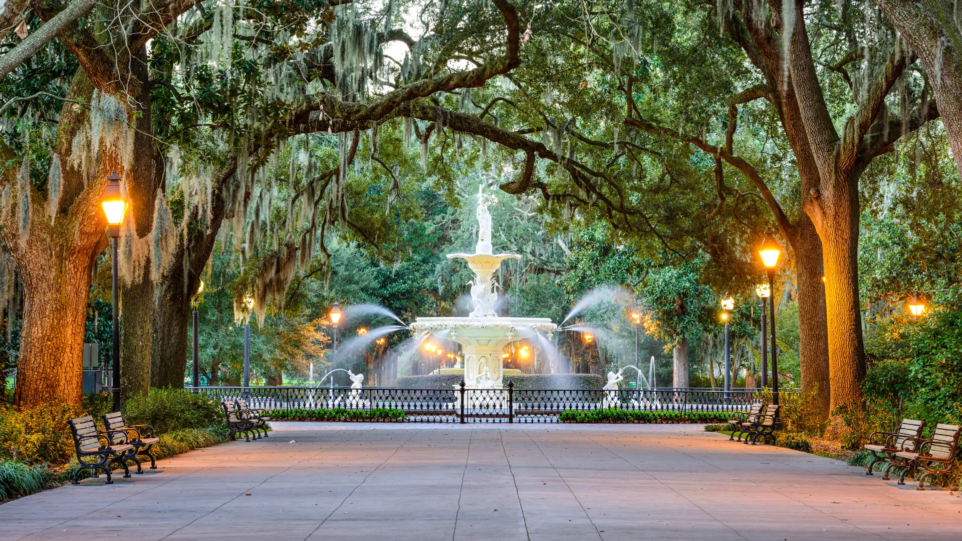 a fountain in a park