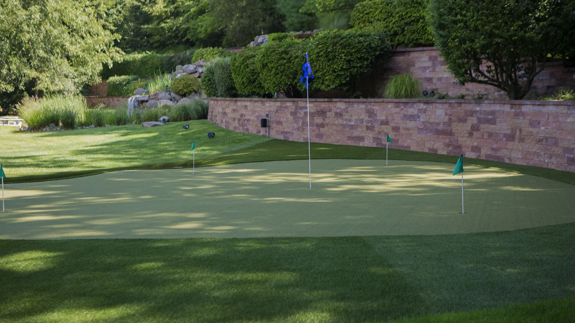 a golf course with flags