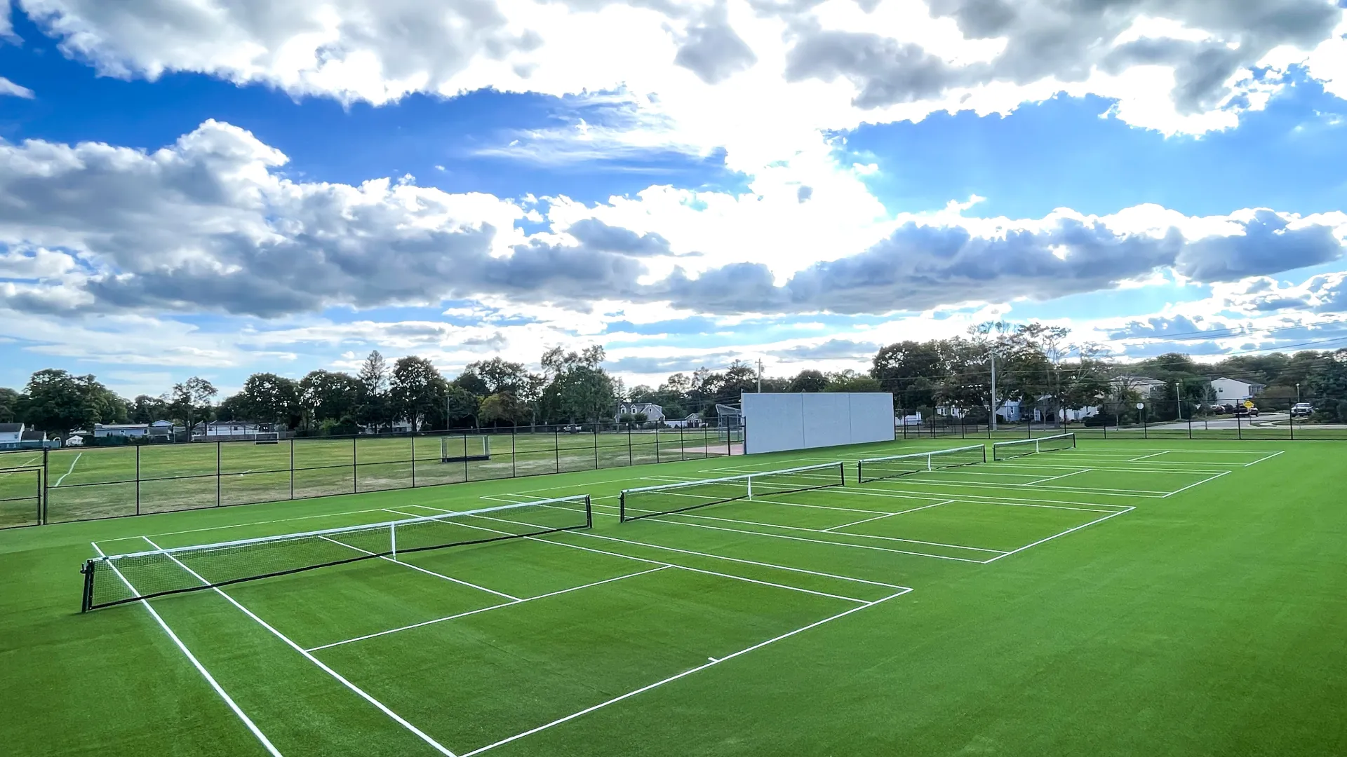 a tennis court with a net