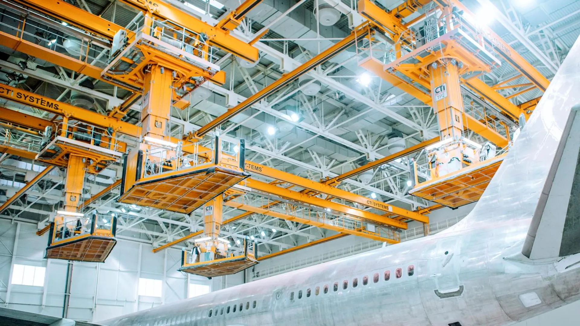 a large airplane in a hangar