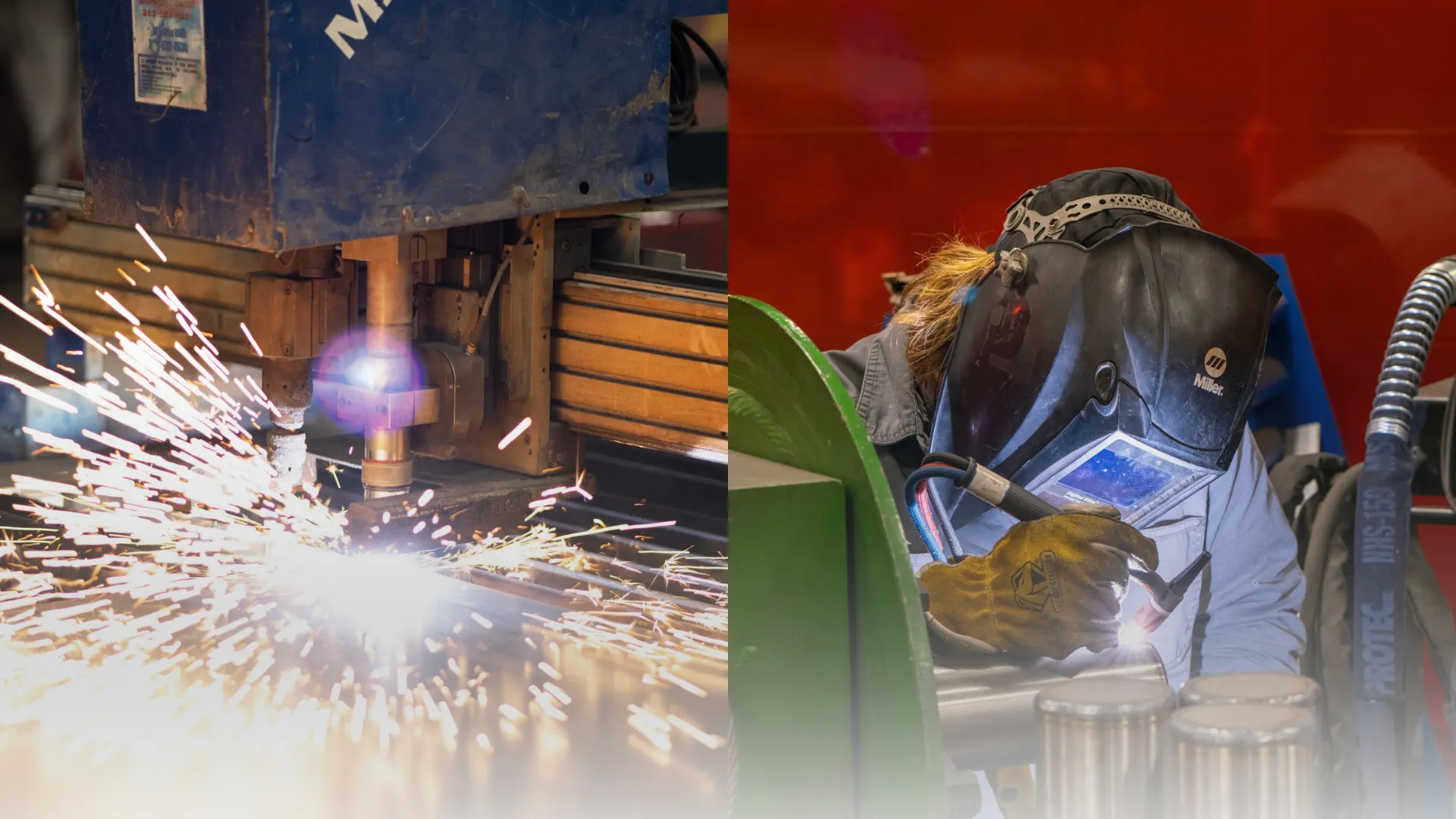 Dynamic welding scene showcasing sparks and a welder in action highlighting craftsmanship and precision.