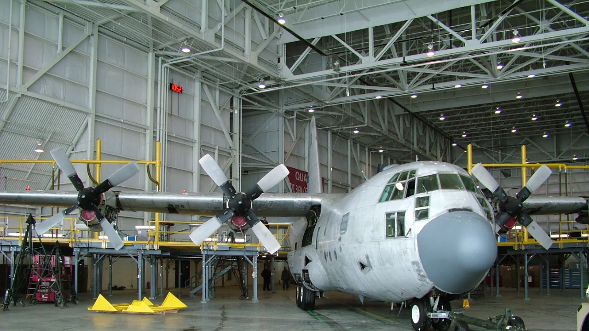 a plane in a hangar