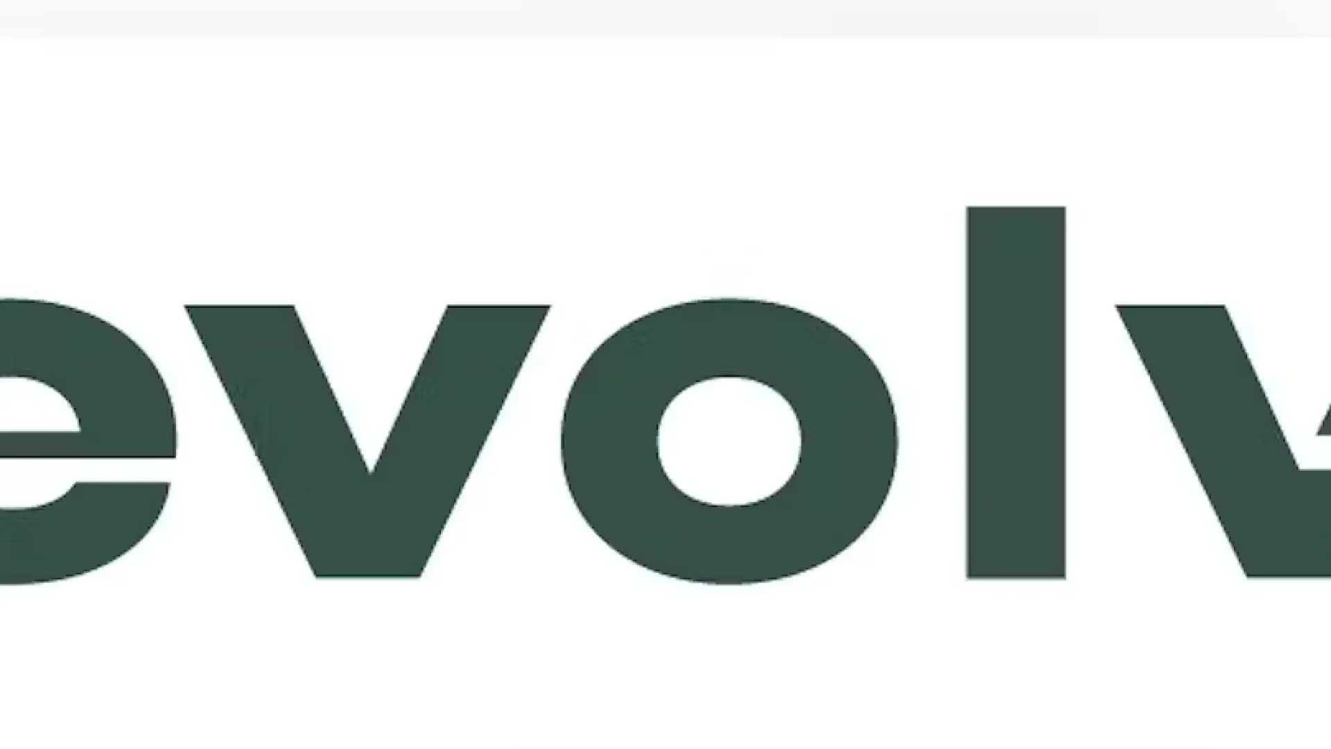 Logo of the company Evolv with stylized bold dark green letters on a white background