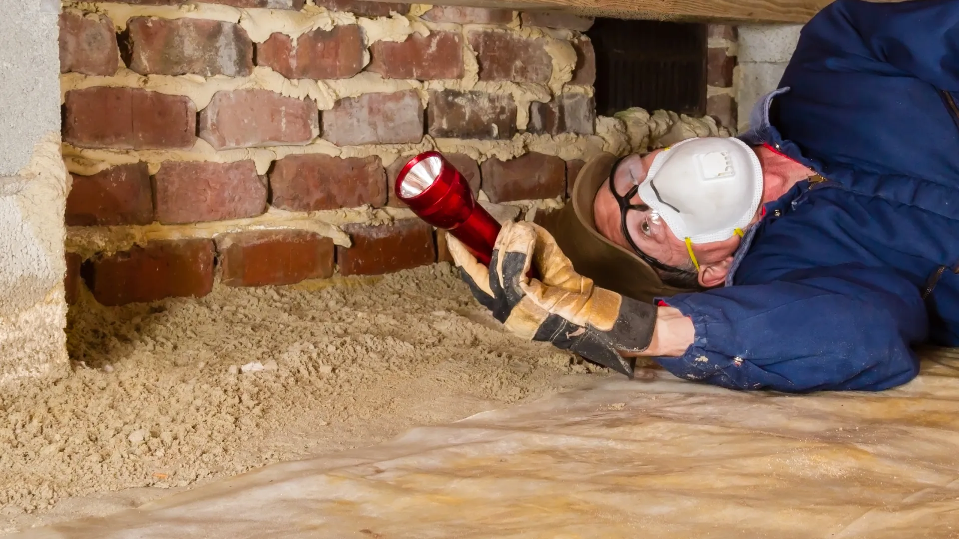 a person lying in a crawlspace