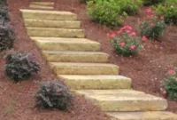 Pager Link for Brown stone step treads in landscape