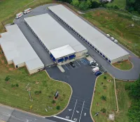 a building with a parking lot