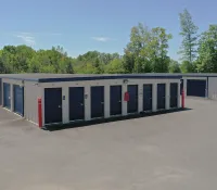 a group of blue and black storage containers