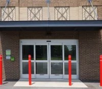 a building with a glass door