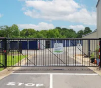 a gated off area with a sign on it