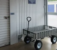 a shopping cart in a garage