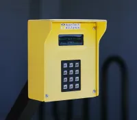 a yellow calculator on a blue background