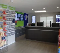 a store with a counter and shelves