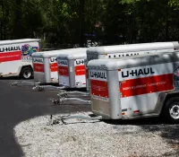 a group of white and red trucks