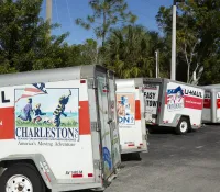 a group of white trucks